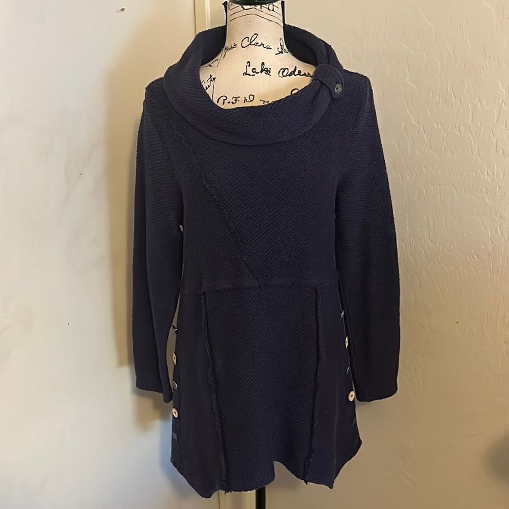 Soft Surroundings Blue Cowl Neck Breakwater Button Tunic Pullover Top Casual